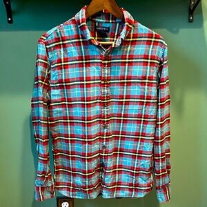 Lands' End Men's Plaid Shirt - Red and Blue